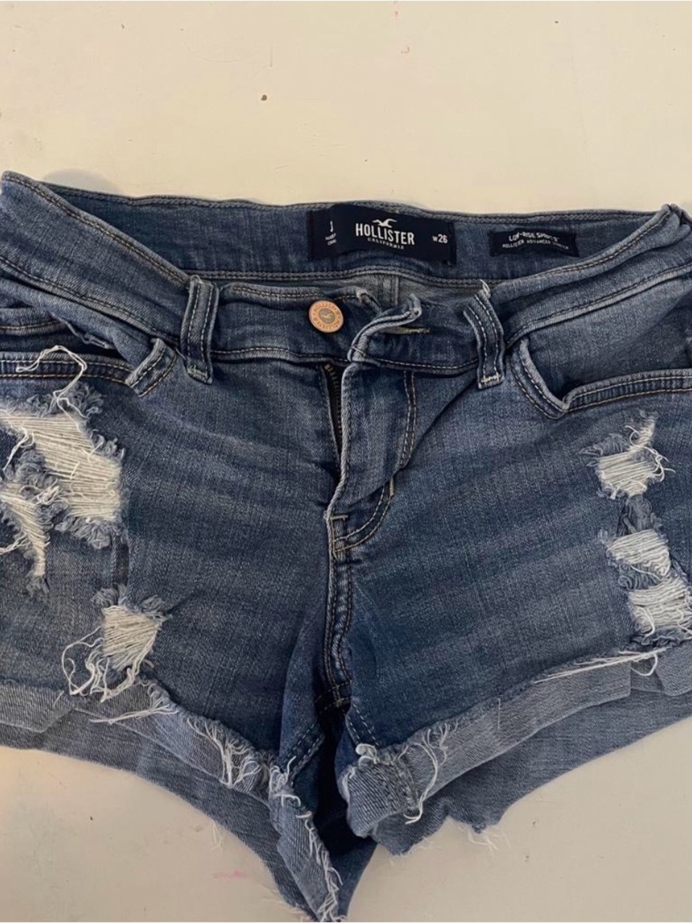 Hollister Ripped Mid-Rise Denim Shorts in Blue